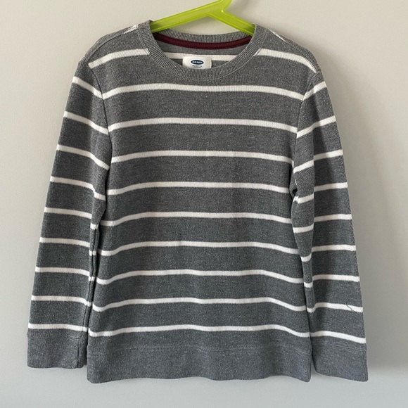 Old Navy Boys French Rib Knit Sweater - Grey Heathered, White Stripe - Picture 2 of 5